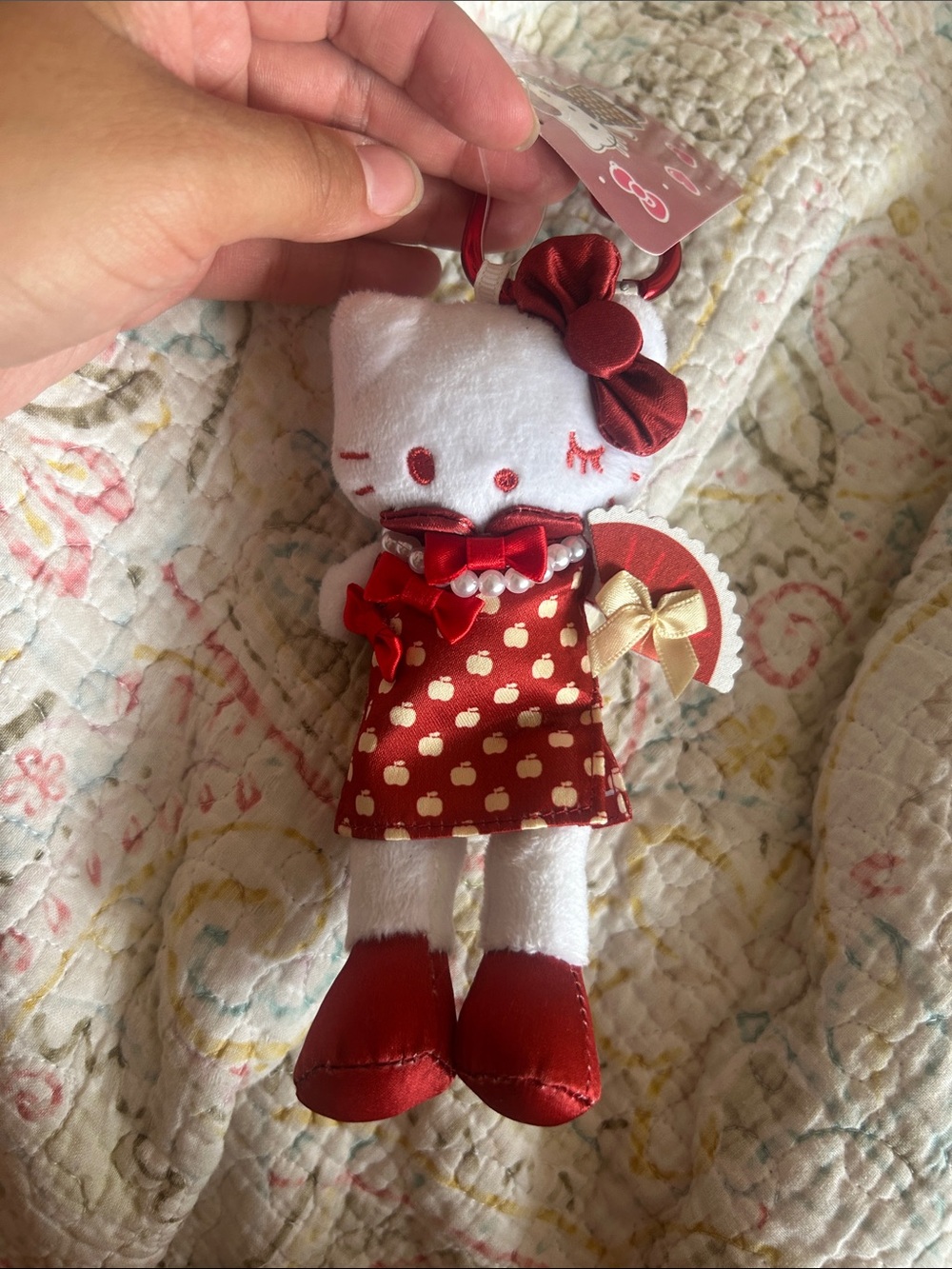 Sanrio Hello Kitty Red and White Apple Dress Plush Keychain